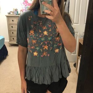 Turquoise floral blouse